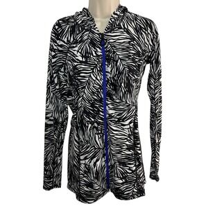 Athleta Women's Small S Black White Palm Leaf‎ Print Zip Up Hoodie Jacket